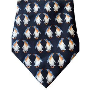 VTG Silk Black necktie penguins Partners Love Retro print gallery collection USA